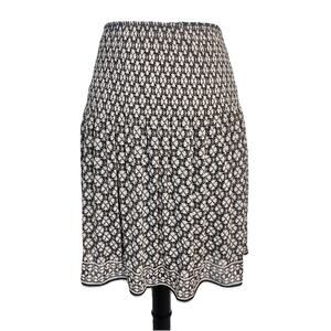 Max Studio Skirt size Small Brown Gold Floral Smocking Knee Church Sheer Full